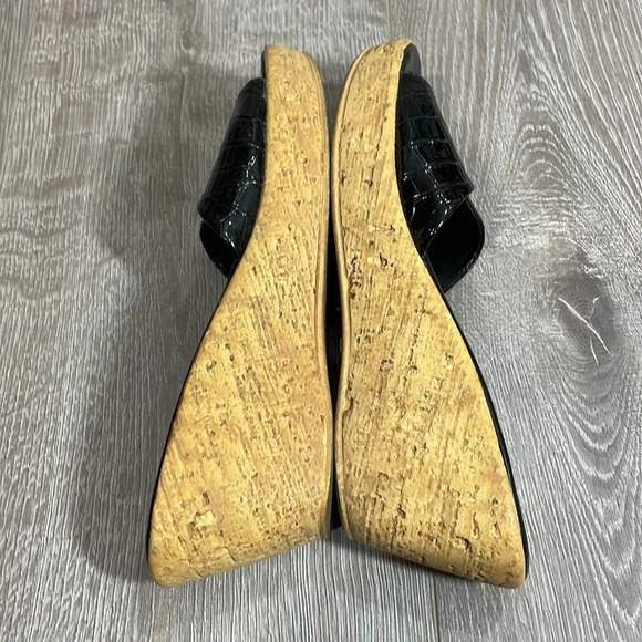 Marzia Vellutini Italian Wedge Slip On Sandals Black Patent Croc Faux Cork 6.5 - Picture 14 of 16